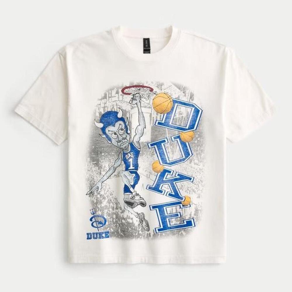 Duke Blue Devils White And Blue Cotton T-Shirt With A Retro Vibe